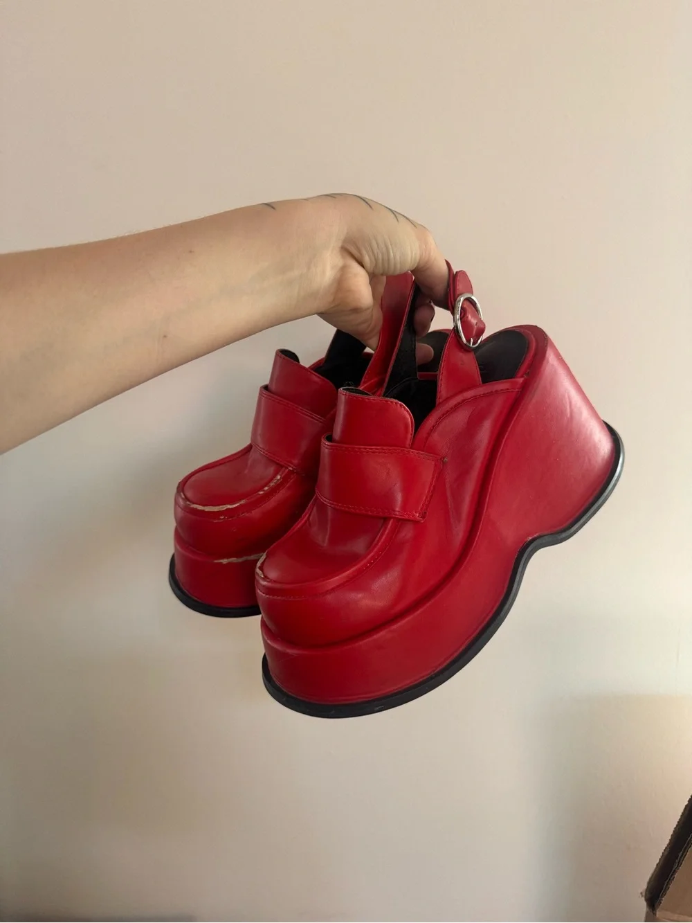 dolls kill x delia’s Red Platform Slingback Loafers - Women's Fashion Shoe